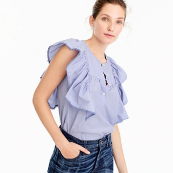 J. Crew Tops - J. Crew Ruffle-Front Shirt in End-on-End Cotton